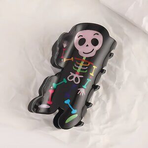 Pre-Packaged Colorful Skeleton Hair Claw Clip 3.46" Acrylic Halloween Accessory